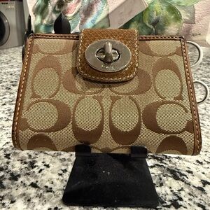 Coach Tan and Brown Signature Wallet